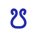 Blue icon resembling a stylized Greek  letter 